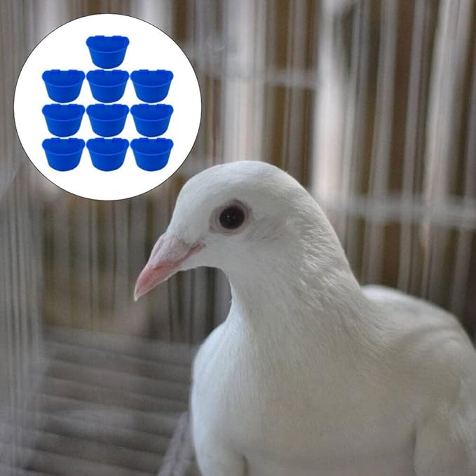 POPETPOP 10pcs Semicircle Plastic Birds Feeder Bowl for Pigeons Parrots Birds Water and Food Feeding Cups Easy to Install