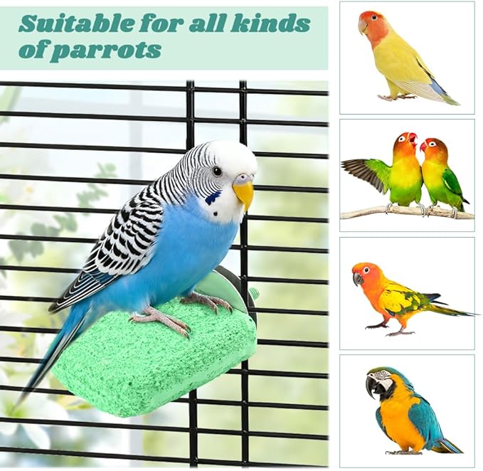 4 PCS Bird Beak Grinding Stone,Parrot Bird Cage Perch Stand Plat Form Foot Claws Trimmer,Parrot Teething Stone Toy for Budgies, Parakeets, Cockatiels, Conures