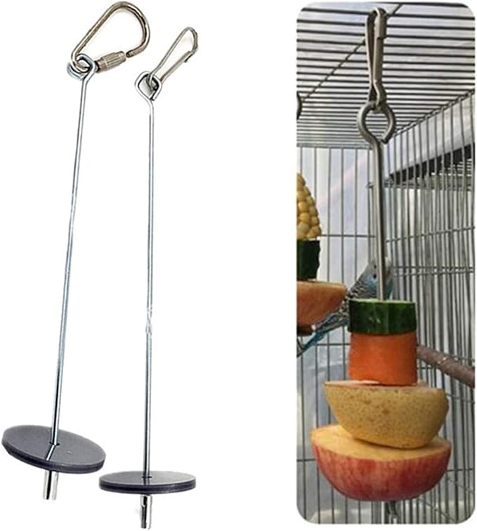 Sevenfly 1Pcs Bird Food Holder Stainless Steel Veggies Fruit Skewer Holder Hanging Bird Treat Feeder Vegetable Stick Holder Tool Foraging Toy for Parrot