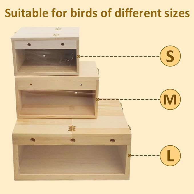 BNOSDM Parakeet Nesting Box Transparent Bird Nest Breeding Box with Perch Wood Bird House for Cage Cockatiel Budgie Lovebirds Conure Finch Parrot Small to Medium Birds (S)
