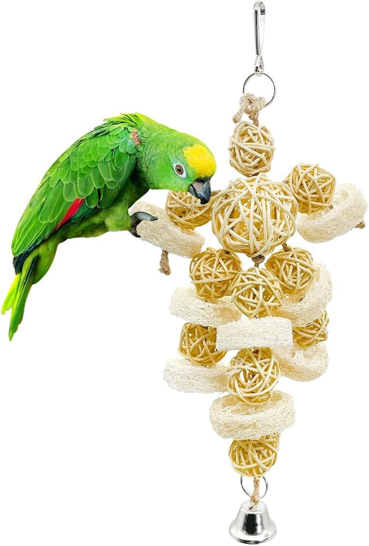 Hamiledyi Bird Toys Foraging Star Bird Chew Toy Super Shredder Ball Will Keep Birds Busy Foraging for Hidden Treasures Parrot Cage Toys Cages Shredder Cockatiel Conure (1 x Rattan Chew Ball String)