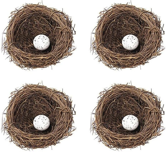 Artificial Birds Nest,4 Set Handmade Natural Easter Fake Birds Nest Rattan Bird Nests Decoration Simulation Bird Nest for Wedding Home Garden Party Decor,8cm with 1PCS Egg Ornament