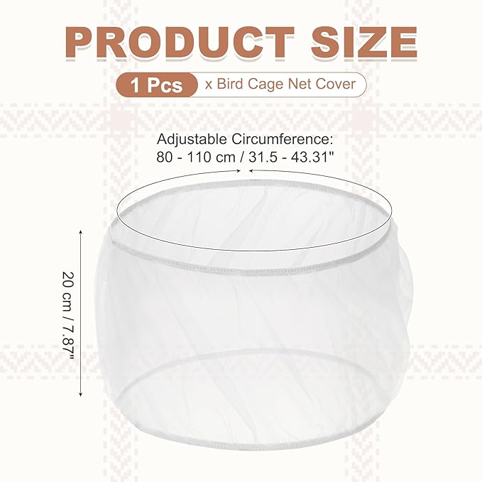 Bird Cage Seed Catcher, Bird Cage Net Cover Seeds Guard, Universal Birdcage Accessories, White, Circumference 31.5"-43.3", Height 7.9" for Parrot Cockatiel Enclosures