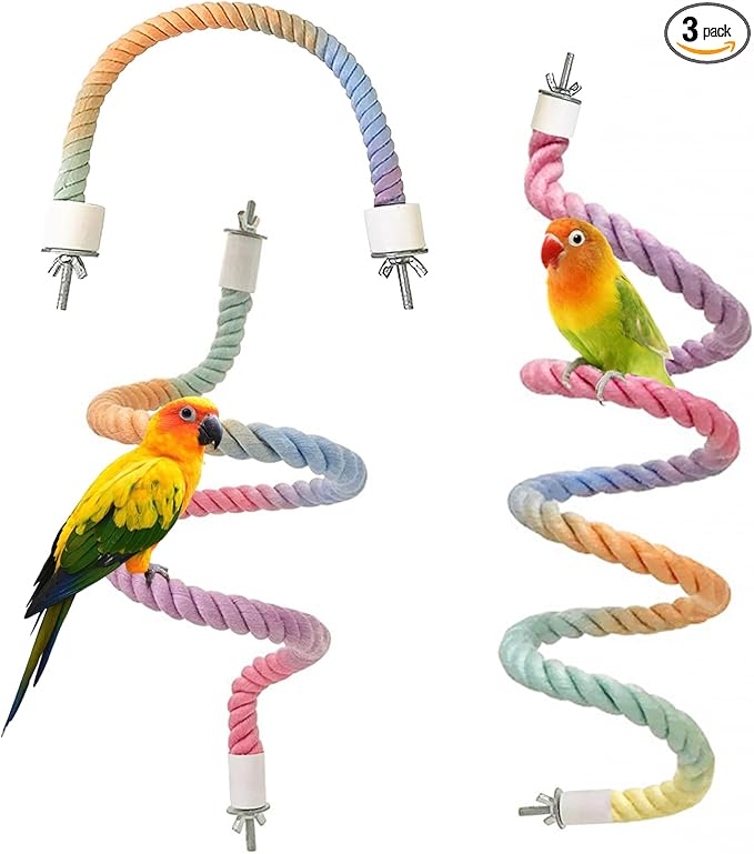 3pcs Gradient Colorful Bird Rope Perch Stand,Bird Cage Climbing Rope Toys Accessories,Bendable Climbing,Parakeet Lovebirds Cockatiels Budgies Play (15.7'',23.6'',39.3''BB)