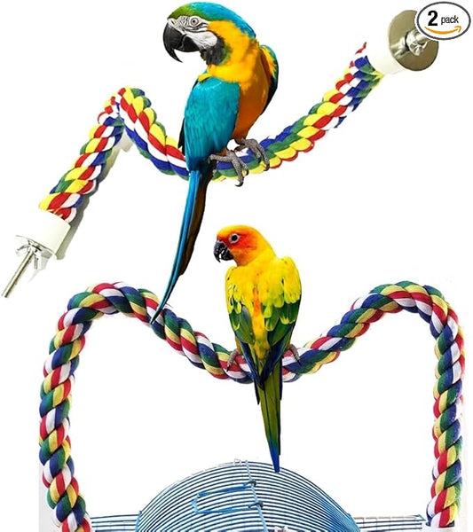 Bird Perch,Bird Rope Perch & Rope Perch,Bird perches for cage,Rope Perch for Conures,Parrots,Cockatiel,Lovebird,Budgerigar,Parakeet Rope perches for cage (2PCS Nipple 24inch)