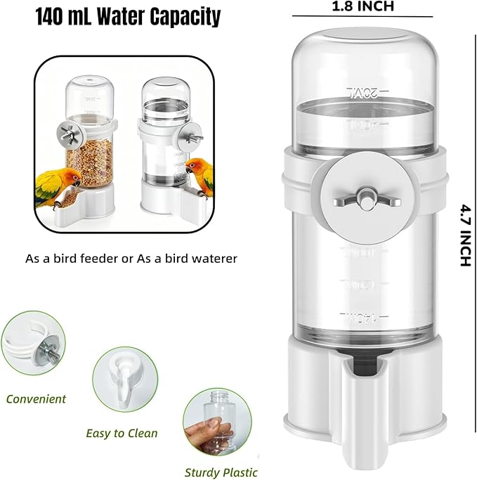 Bird Water Dispenser, Bebederos para Pajaritos, Automatic Parakeet Water Dispenser Feeder for Birds, 140 mL Water Capacity