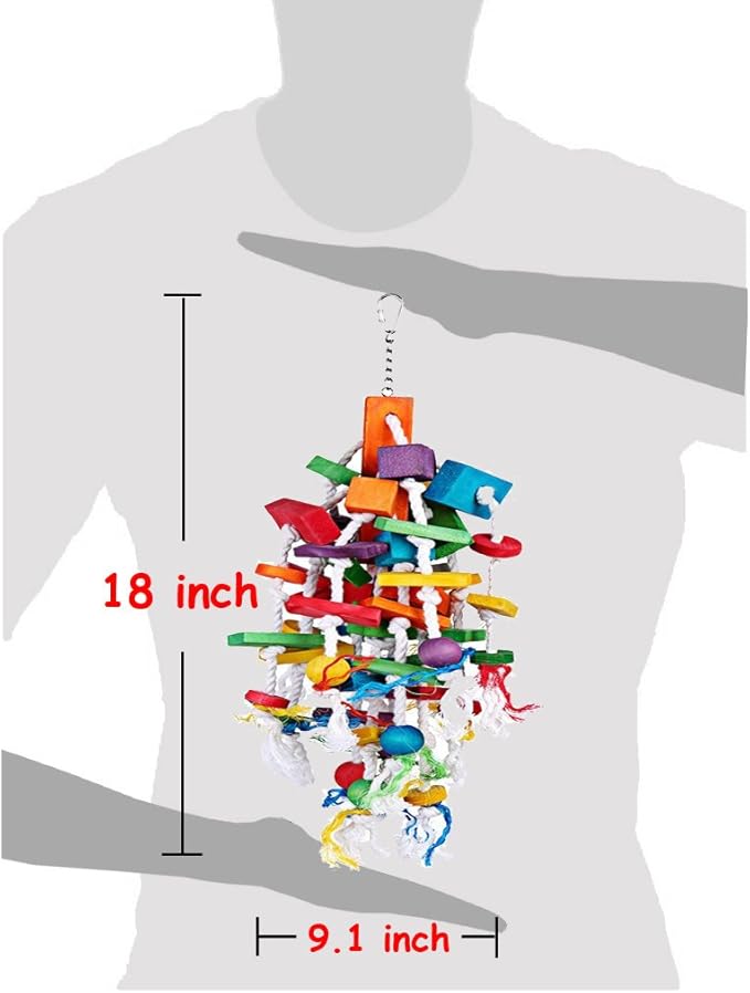 KINTOR Bird Chewing Toy for Large Medium Parrot Cage Bite Toys for African Grey Macaws Cockatoos Eclectus Amazon Parrots (Waterfall-Big)