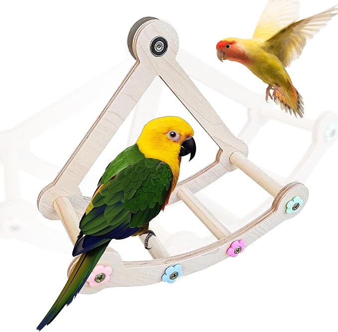 Bird Stand Perch,Interactive Rocking Parakeet Perch, Wooden Exercise Wheel Cockatiel, Parrot Swing,Bird Playground Play Stands for Conure Budgie(A)