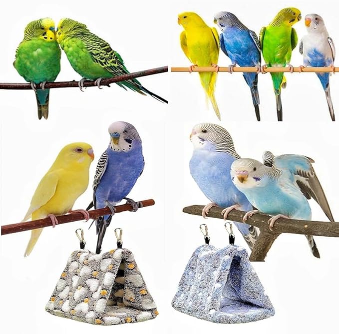 2 Pack Bird Nest Plush Snuggle Bird Hammock Hanging Bird Cave Parrot Sleeping Bed Shed Hut Hanging Tent for Budgie Finch Parakeet Cockatiel Cockatoo Lovebird-Loving Heart (Brown&Purple)