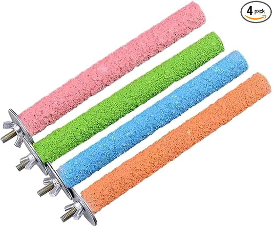 Hamiledyi 4 PCS Parrot Perch Stand Toy 7.9x0.8inch Bird Cage Perch Natural Paw Grinding Stick for Medium Parrots Parakeets Cockatiels Lovebirds Chewing Stick (M)