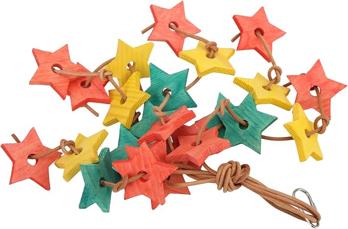 Shanrya Parrot Wooden Bite Toy, Bite Reducing Stress Wood Star Bird Chew Toy for Cockatiel for Parakeet for Bird Exercise Color