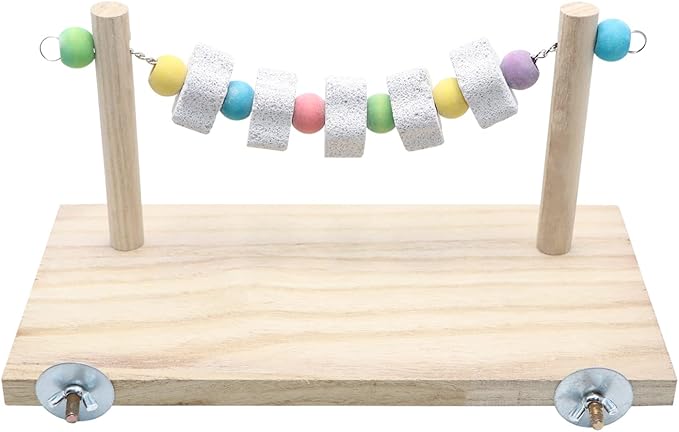 Wontee Wooden Stand Platform with Grinding Toys Bird Perch Stand for Parakeets Cockatiels Conures Rats Gerbils Chinchillas Squirrels