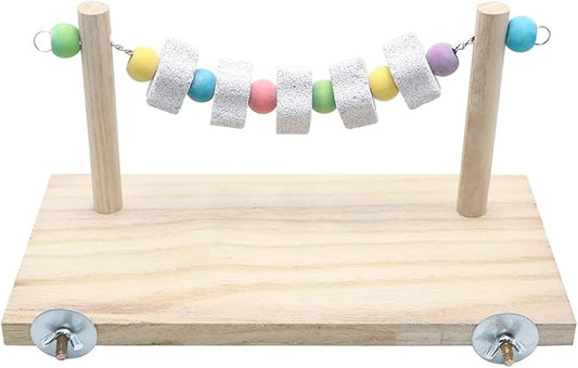 Wontee Wooden Stand Platform with Grinding Toys Bird Perch Stand for Parakeets Cockatiels Conures Rats Gerbils Chinchillas Squirrels