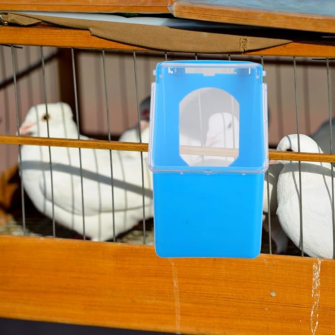 Hanging Pigeon Feeder with Lid – 5.51 x 3.34 x 3.14 in Plastic Food & Water Dispenser, Space-Saving Cage Mount, No-Waste Feeding for Pigeons, Doves, Quail, Cockatiels