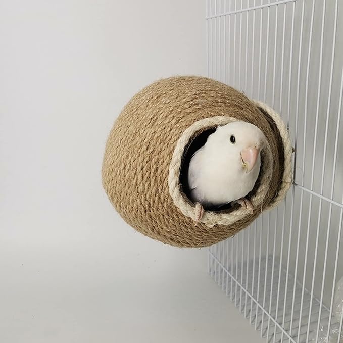 Nest for Birds Bird Nest House Natural Coconut Shell Simulation Birdhouse Grass Bird Hut Parakeet Nesting Box (Hemp Rope)