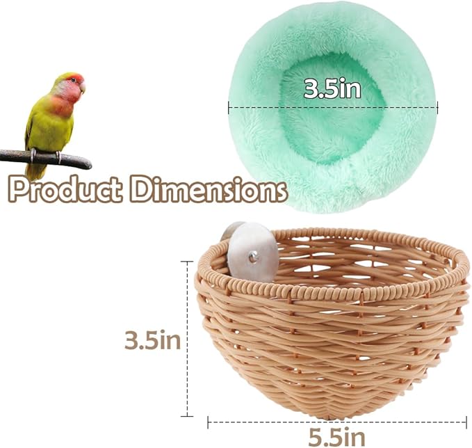 VTurboWay 1 Pack Bird Rattan Nest with 1 Pcs Nest Mat Parrot Egg Laying and Breeding Nest for Parrots Cockatiels Budgerigars Finches Canaries