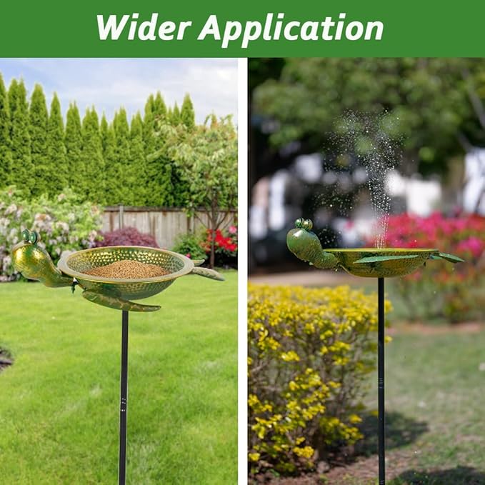 Turtle Bird Bath, 3 Deep Bird Bath Outdoor with Garden Stake, Metal Birdbaths Rustproof Decor for Garden, Yards Lawn Patio
