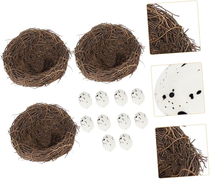 LIOOBO 1pc Rattan Nest Eggs Toy Simulated Decorative Bird Nest Easter Theme Birds Nest