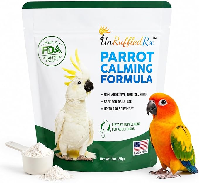 UnRuffledRx™ Calming Formula for Parrots – Bird Supplement that Supports Relaxation During Stressful Events Like Fireworks, Travel, and Visitors – 150 Servings – Made in USA