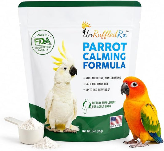 UnRuffledRx™ Calming Formula for Parrots – Bird Supplement that Supports Relaxation During Stressful Events Like Fireworks, Travel, and Visitors – 150 Servings – Made in USA