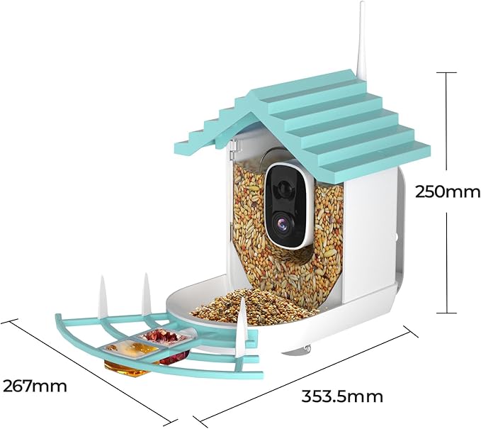 Smart Bird Feeder with Camera, Bird House with Solar Powered AI Recognition Instant Notifications, Feeder with Wireless Camera Ideal Gift for Bird Lover