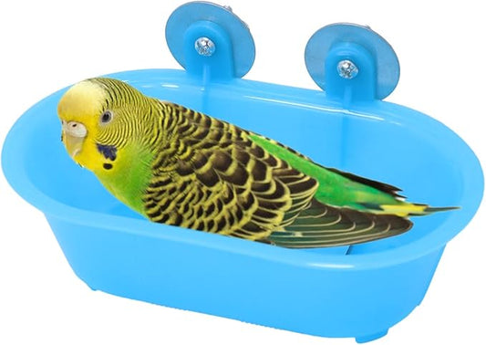 Wontee Bird Bath with Mirror Toy Fixable Parrot Bathroom Tub for Small Brids Parrot Canary Budgies Parakeets