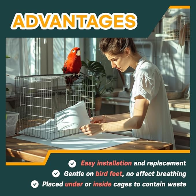 HA SHI 120 Sheets Bird Cage Liners, 31 x 21.5 Inches Pre-Cut Ink-Free Unprinted Newsprint Paper for Parrots and Small Animals