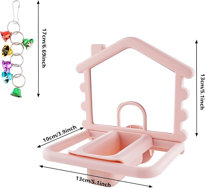 3 in 1 Bird Mirror with Perch Stand,Parrot Mirror for Cage,Bird Swing Toys for Cockatiels,Lovebirds,Conures,Parakeets-Helps Birds Release Stress (Pink)