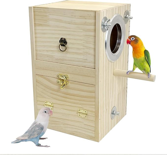 kathson Bird Nesting Box Wooden Parakeet Nesting Box Parrots Breeding Mating House Wood Bird Aviary Budgie Cage Accessories for Cockatiel Finch Lovebirds Conure