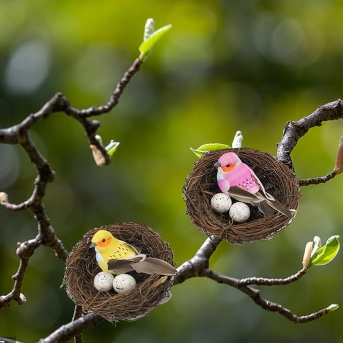 Artificial Birds Nest,4 Set Handmade Natural Easter Fake Birds Nest Rattan Bird Nests DIY Craft Tree Decoration Simulation Bird Nest for Wedding Home Garden Party Decor,12cm