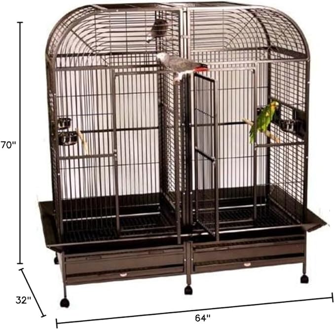Mcage XXLarge Double Dome Top Style Double Parrot Cage with Center Double Divider - 64" W X 32" D X 70" H - Black Vein