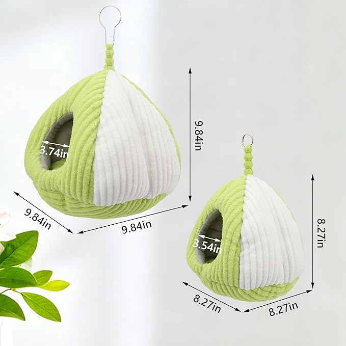 Hypeety Bird Nest Winter Warm Hammock Bed for Cage Bird Shed Hut Tent Cozy Hanging Nest House for Small Pet Parakeet Conure Cockatiel Budgies Lovebird Bird Cage Accessories (Green, L)
