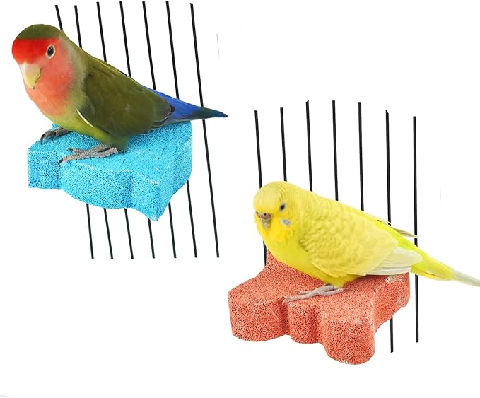 2 Pcs Bird Cage Grinding Platform Stand Parrot Calcium Perch Small Animals Beak Stone Foot Claws Trimmer Parakeets Natural Chewing Toys for Small Medium Birds Budgies Conures Cockatiels Rats