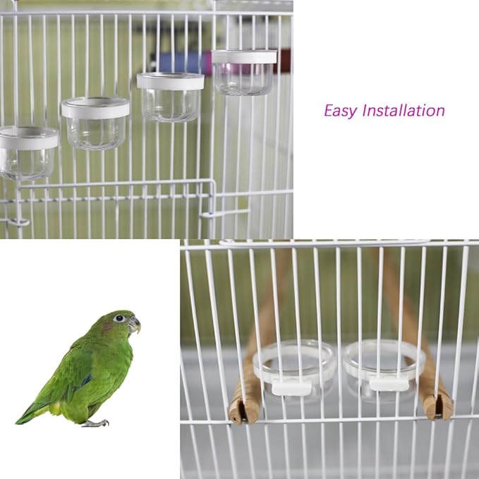8 Pcs Small Bird Removable Transparent Bowl, Parrot Food Feeder with 8 Pcs Small Food Cups for Canary Finch Parrot Small Animal, White + Clear