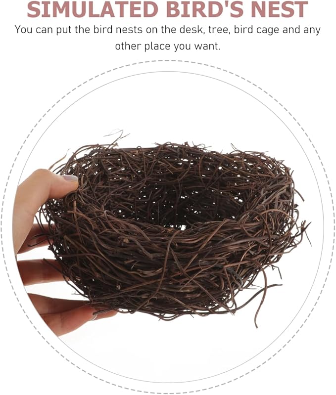 POPETPOP Artificial Rattan Bird Nest 5.9In – Hand-Woven Easter Table Accent for Rustic Wedding & Garden Decor, Country Style Craft Prop