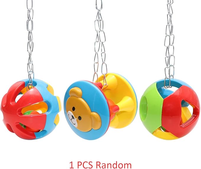 Wontee Bird Hanging Ball with Bell Colorful Chewing Treat Toy for Parrot Parakeet Cockatiel Conure Lovebird Dog Puppy Cat (1 PCS-Random)