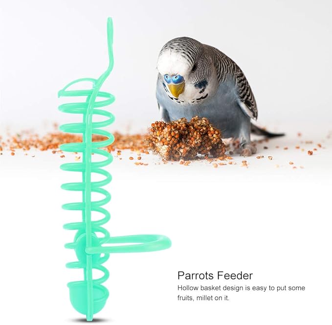 Plastic Feeder Basket, Parrots Feeder, Hollow Basket Perch Stand Holder Food Fruit Feeding Perch Stand Holder Pet Bird Supplies Fruit Vegetable Millet Container for Cage Bird, Cockatiel Budgie, Green