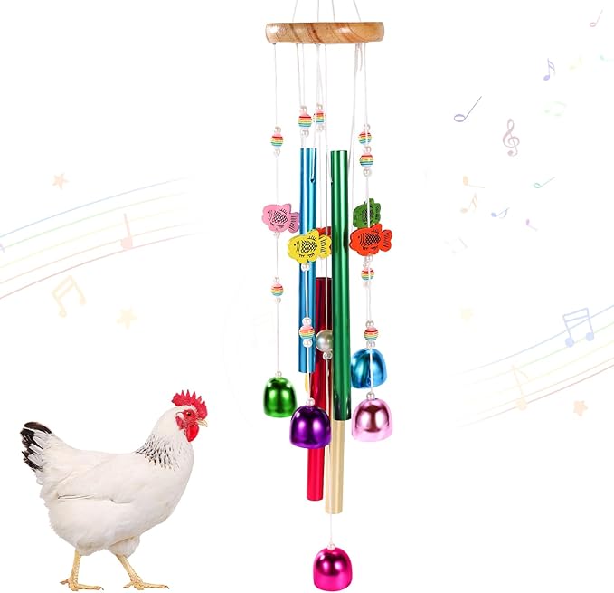 Chicken Toys for Coop, Enrichment Toys Wind Chimes Home Garden Colorful Art Hanging Chick Peck Toy Decoration with Bells Fun & Interactive Hens Brooder Accessories for Bird Parrot Lovebird