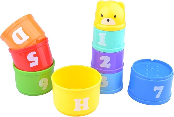 Wontee Bird Educational Stacking Cup Toy Colorful Training Treat Toys for Birds Parrots