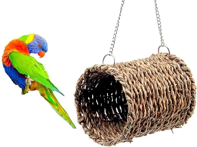 POPETPOP Seagrass Bird Hut - Bird Tent Snuggle Toy Sea Grass Bird & Small Animal Snuggle Hut