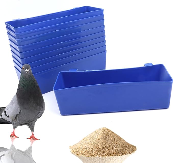 10 Pack Pigeon Plastic Feeder Bird Food Cup Water Bowl for Small Bird Pigeon Parrot Cockatiel Parakeet Conure Finch Chicken Quail Dove (Blue)