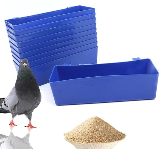 10 Pack Pigeon Plastic Feeder Bird Food Cup Water Bowl for Small Bird Pigeon Parrot Cockatiel Parakeet Conure Finch Chicken Quail Dove (Blue)