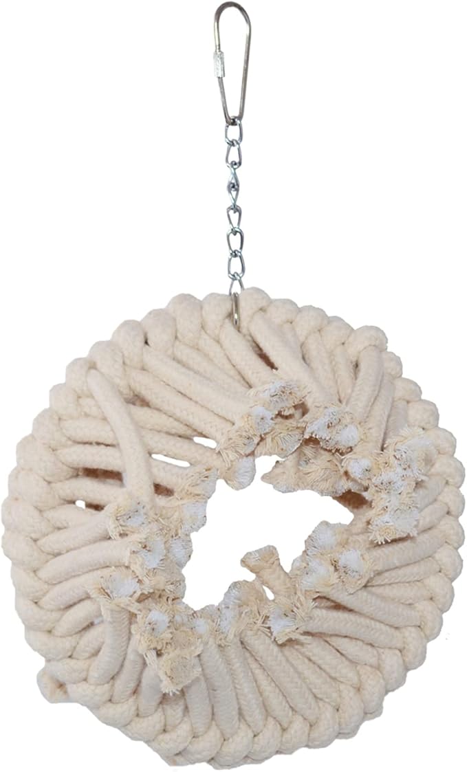 Super Bird Creations SB130 Snuggle Ring Bird Toy - Comforting Cotton Rope Hideaway - Durable Steel Ring, Safe Cage Attachment - Ideal for Cockatiels, Parrots - Small/Medium Birds - 9" x 7" x 3"