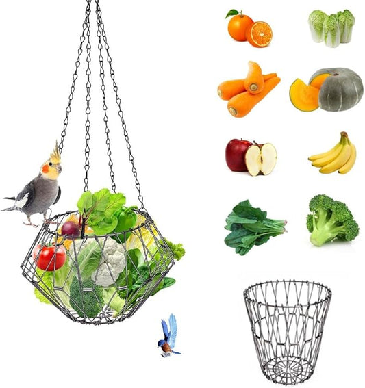 Hanging Bird Feeder Accessories,Foldable Parrot Fruits Vegetables Feeder with 4pcs Adjustable 17inch Hanging Chain,Bird Swing Toys for Parrot Sparrow Oriole,for Courtyard Porch Indoor Outdoor