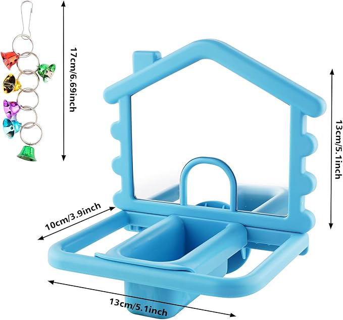 3 in 1 Bird Mirror with Perch Stand,Parrot Mirror for Cage,Bird Swing Toys for Cockatiels,Lovebirds,Conures,Parakeets-Helps Birds Release Stress (Blue)