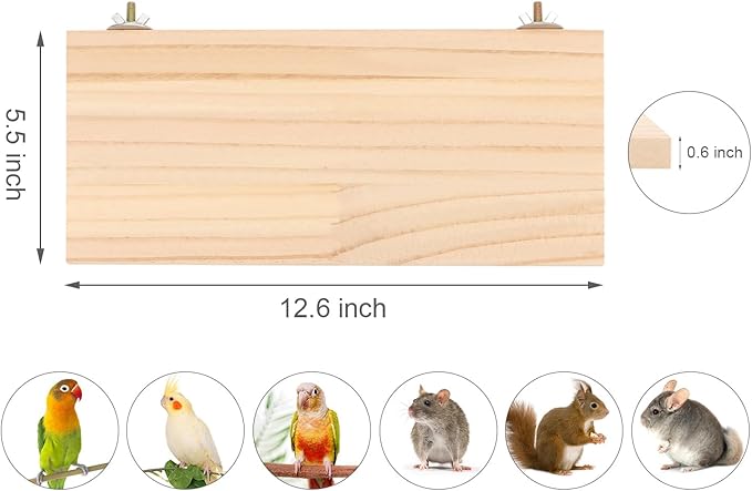 Wontee Bird Perch Stand Wooden Platform for Cockatiels Conures Rats Gerbils Chinchillas Squirrels (M)