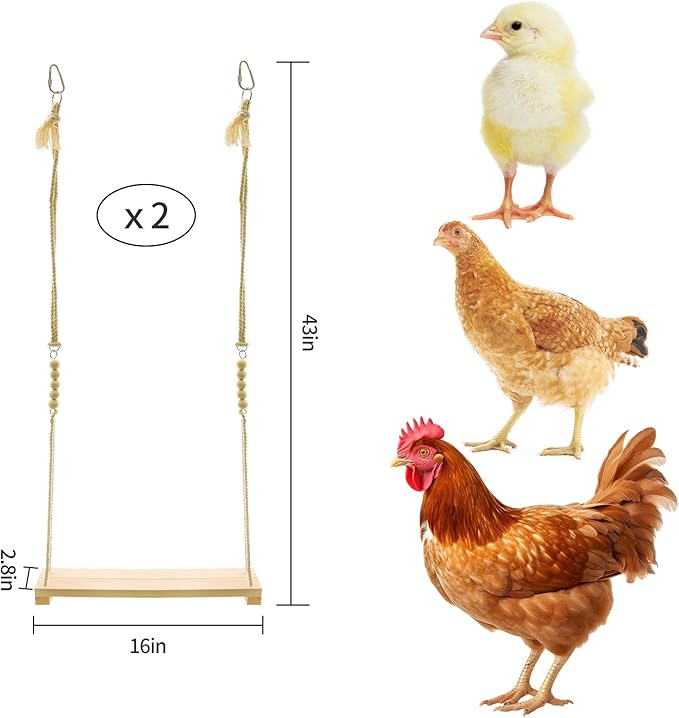 Chicken Swing Toy, 2 Pack Chicken Toys, Wood Chicken Swing Toy, Wood Chicken Swing for Chickens Rooster Poultry Parrots