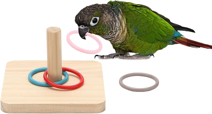 Bird Trick Tabletop Toys Wooden Ring Tower Toy for Parrot Parakeet Budgie Lovebird Intelligence Training