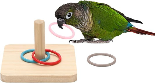 Bird Trick Tabletop Toys Wooden Ring Tower Toy for Parrot Parakeet Budgie Lovebird Intelligence Training