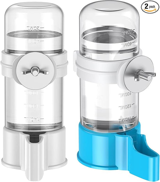 Pawfly 2 Pcs Bird Water Dispenser, Automatic Bird Water Feeder, Plastic Bird Cage Water Dispenser, White&Blue Parrot Waterer for Parakeet Cockatiel Budgie Lovebirds (Not Fit for Food Feeding)